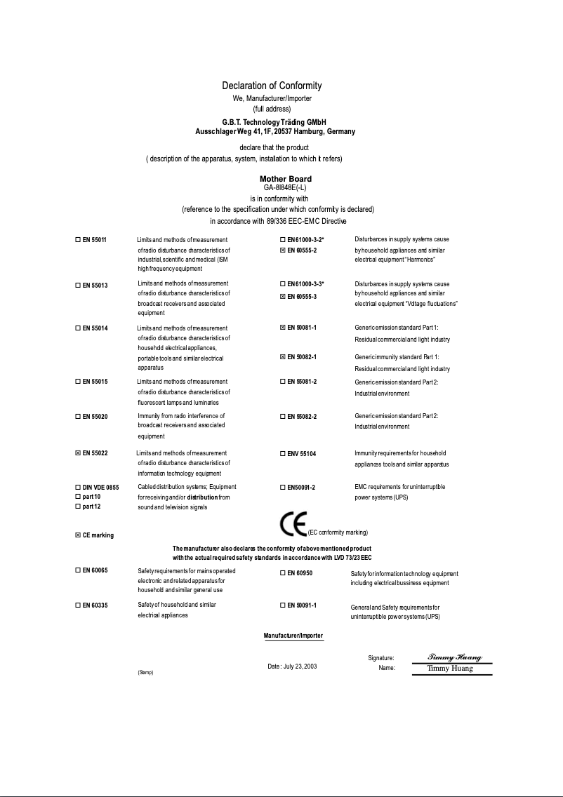 Page 1 de la notice Manuel utilisateur Gigabyte GA-8I848E