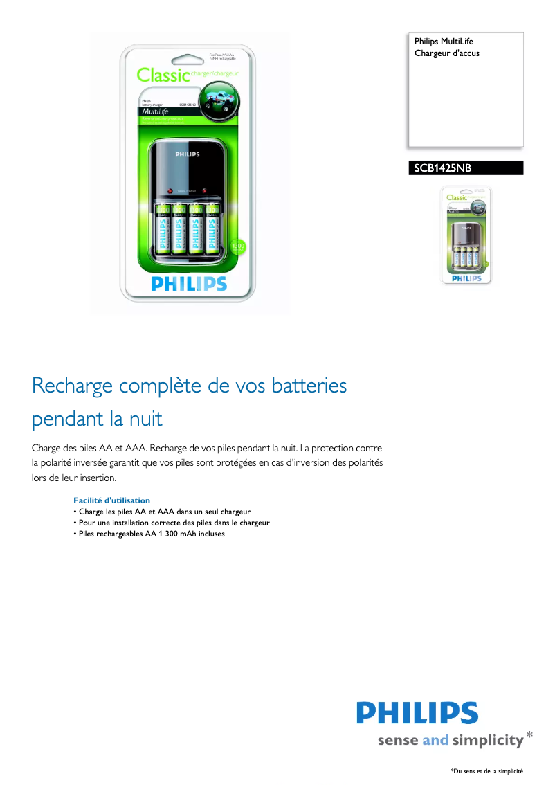 Page n°1 - Fiche technique Philips MultiLife SCB1425NB