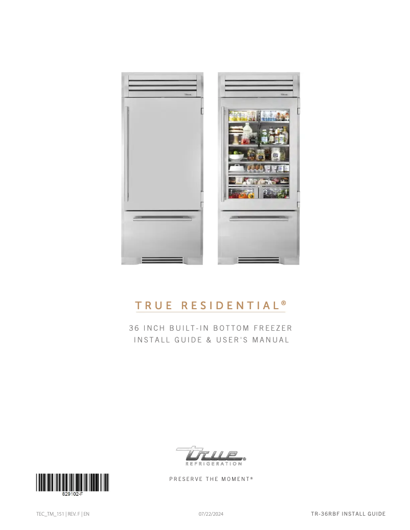 Page 1 de la notice Manuel utilisateur True TR-36RBF-R-SG-A