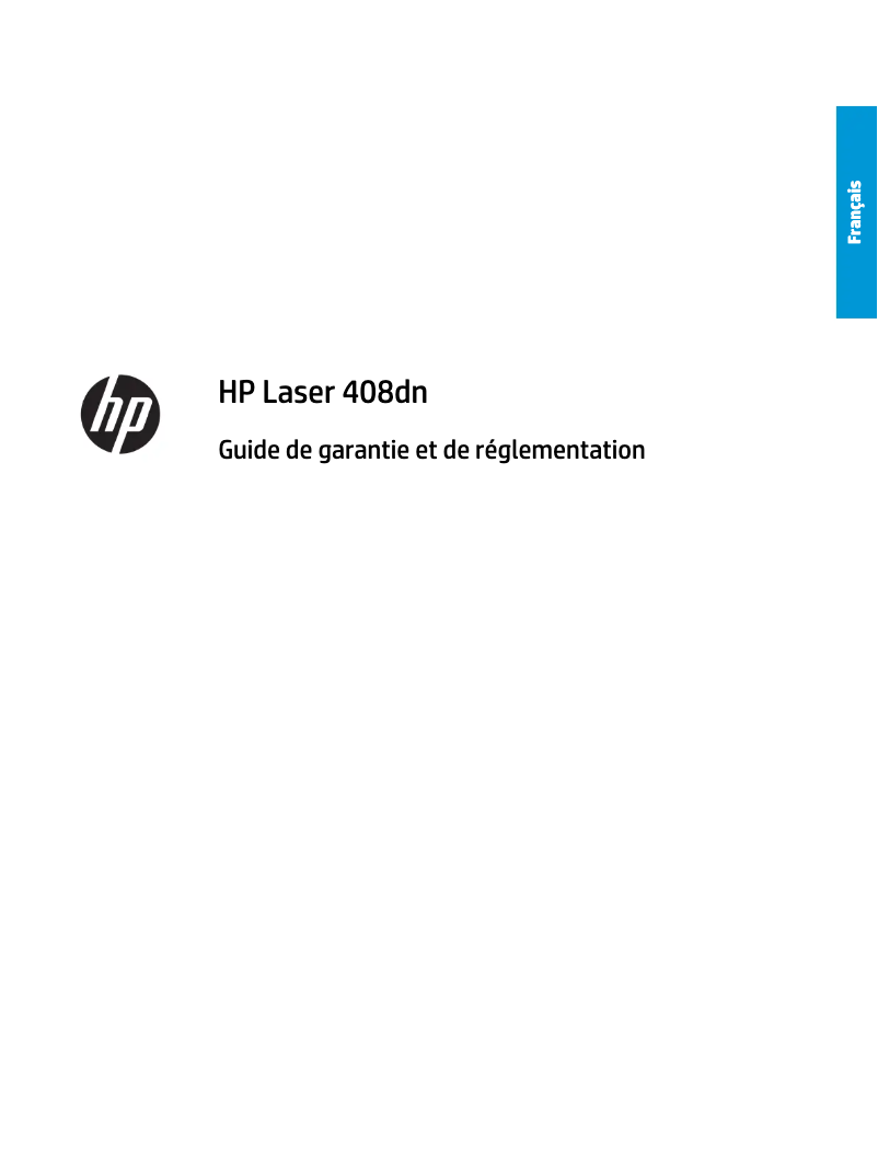 Page 1 de la notice Informations de garantie HP Laser 408dn