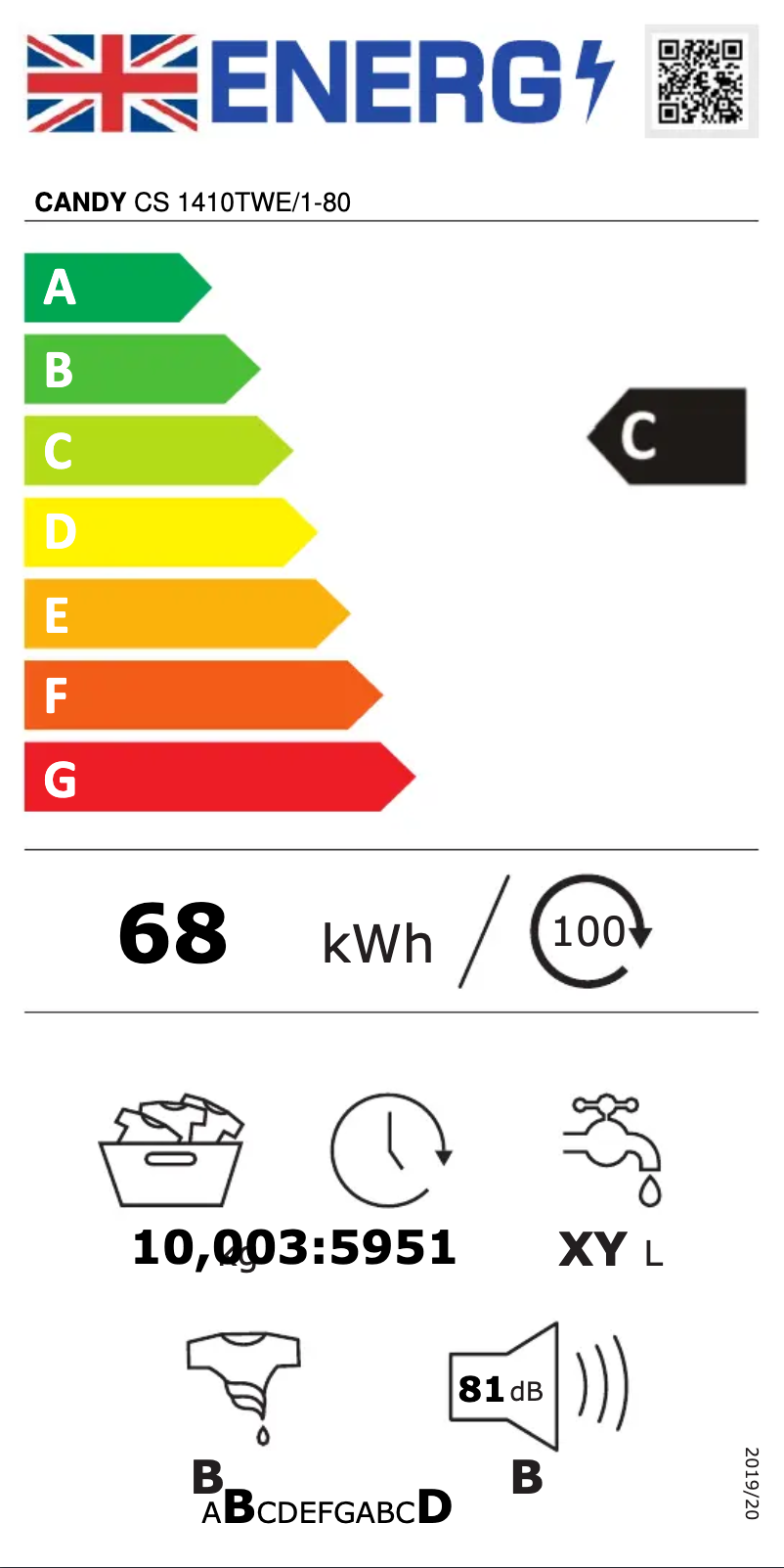 Page n°1 - Label énergétique Candy CS 1410TWE/1-80