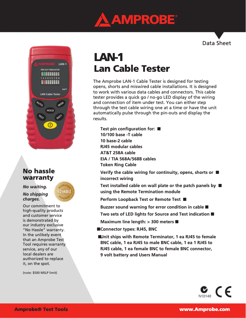 Page n°1 - Fiche technique Amprobe LAN-1