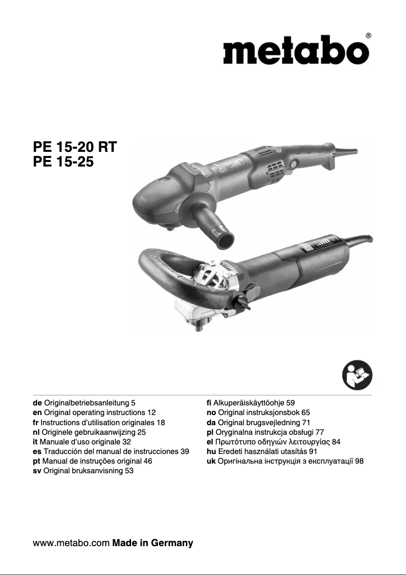 Página 1 del manual Manual de usuario Metabo PE 15-25