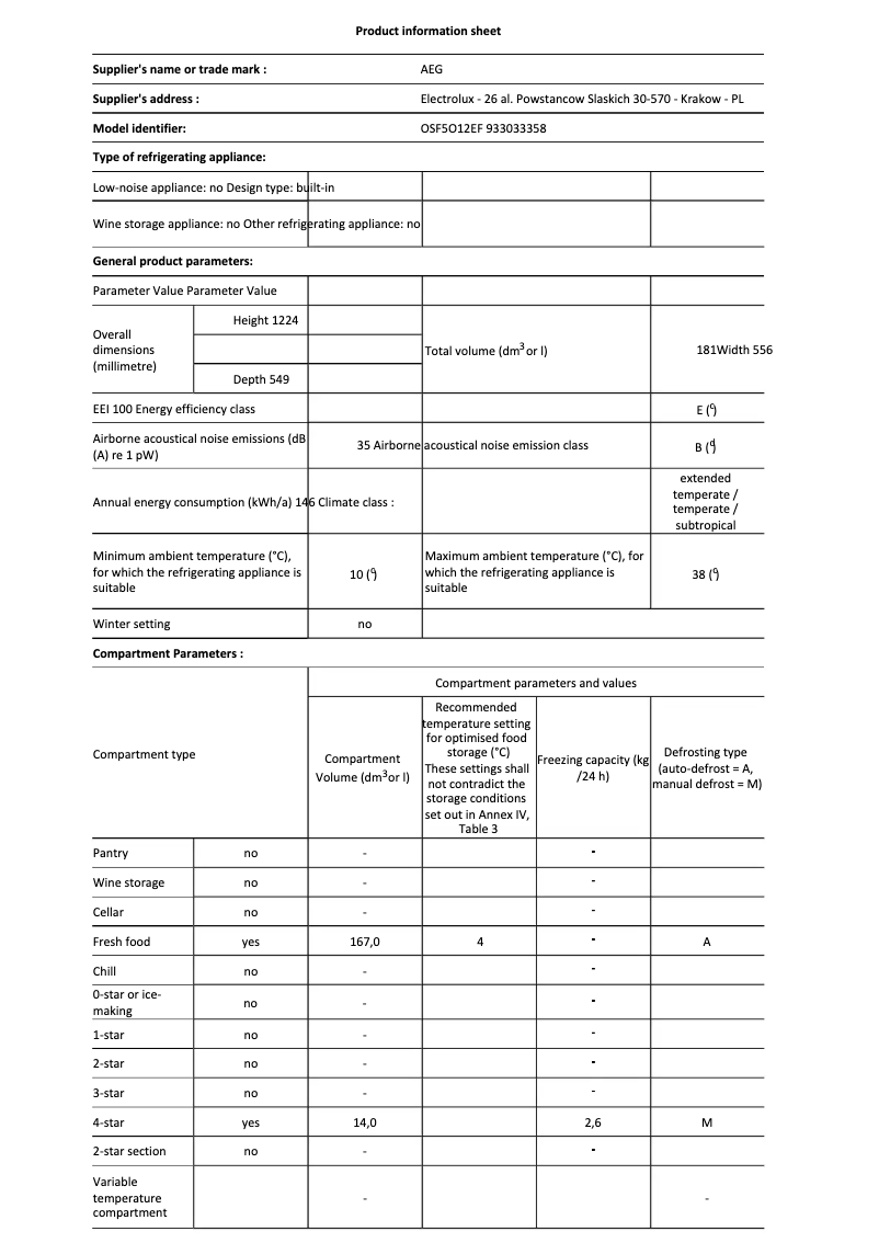 Page n°1 - Fiche technique AEG OSF5O12EF