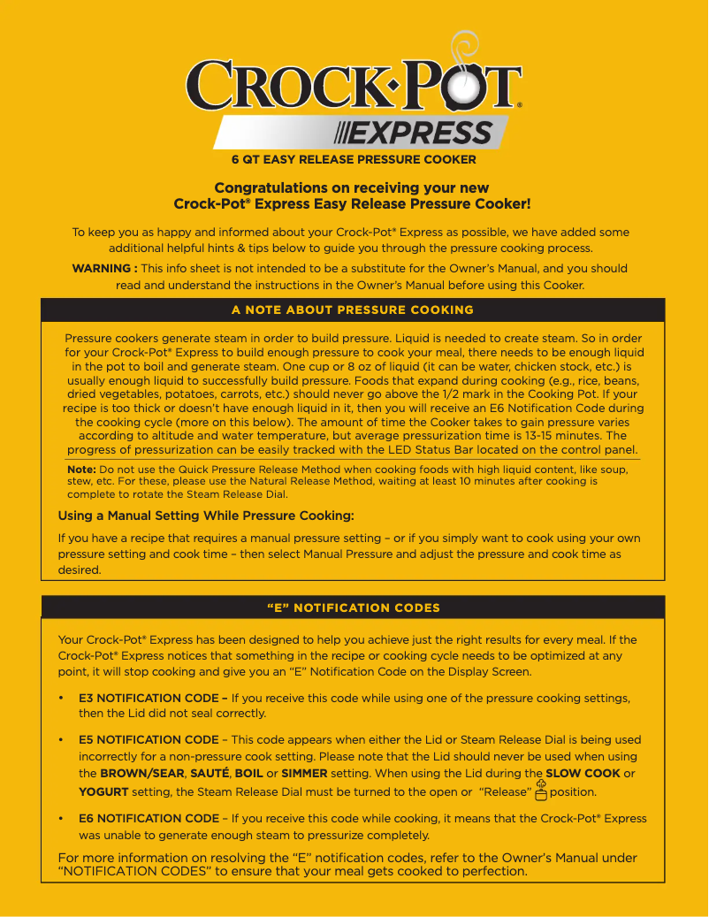 Page 1 de la notice Manuel utilisateur Crock-Pot Express SCCPPC600-V2-DS