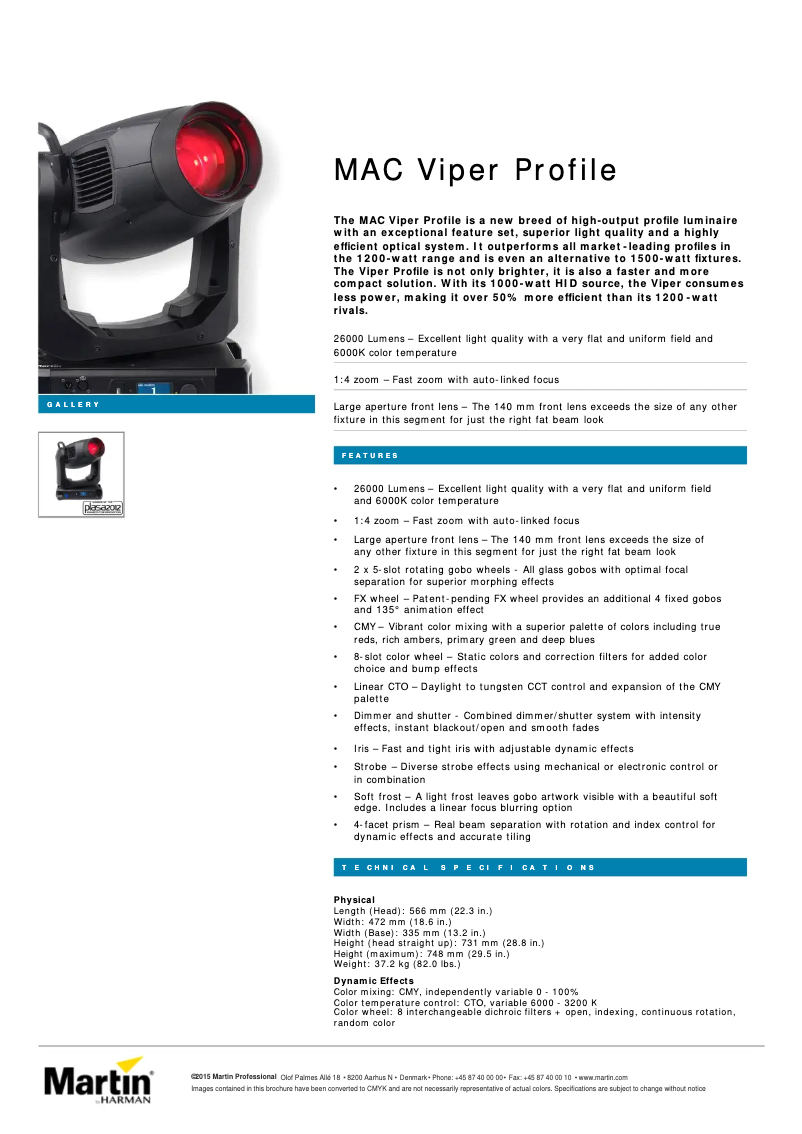 Page n°1 - Fiche technique Martin MAC Viper Profile