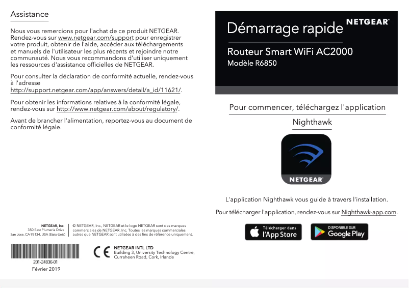 Page 1 de la notice Guide d'installation Netgear R6850