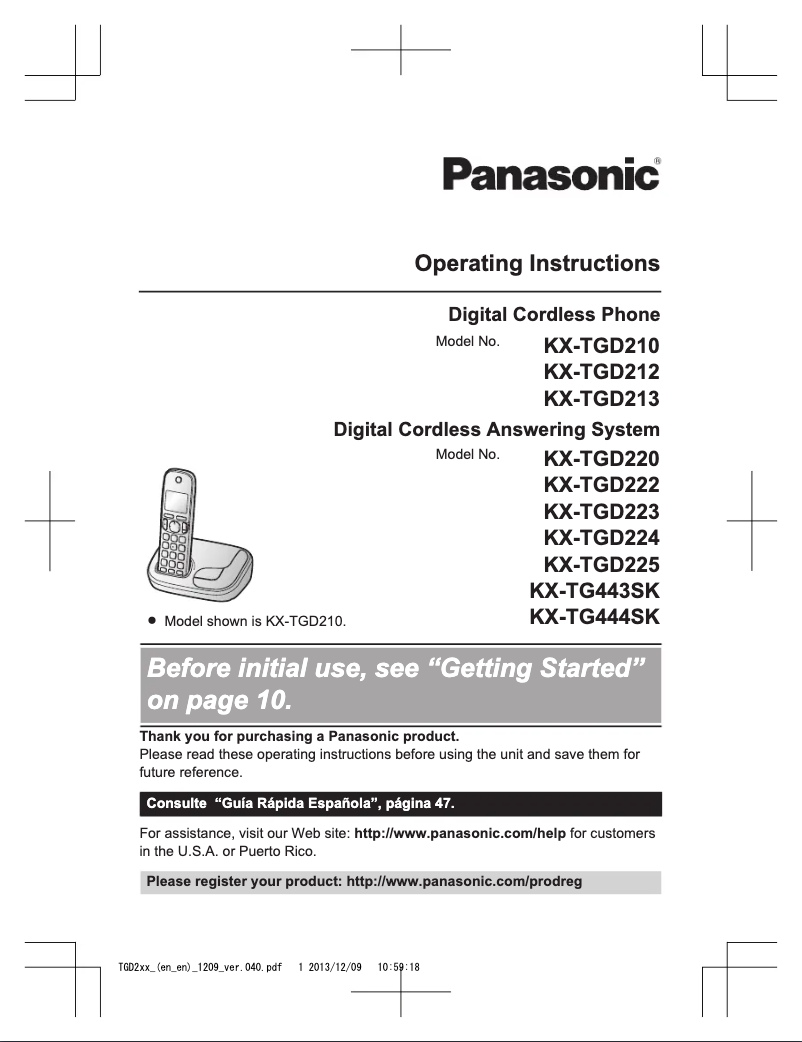 Page 1 de la notice Manuel utilisateur Panasonic KX-TG443