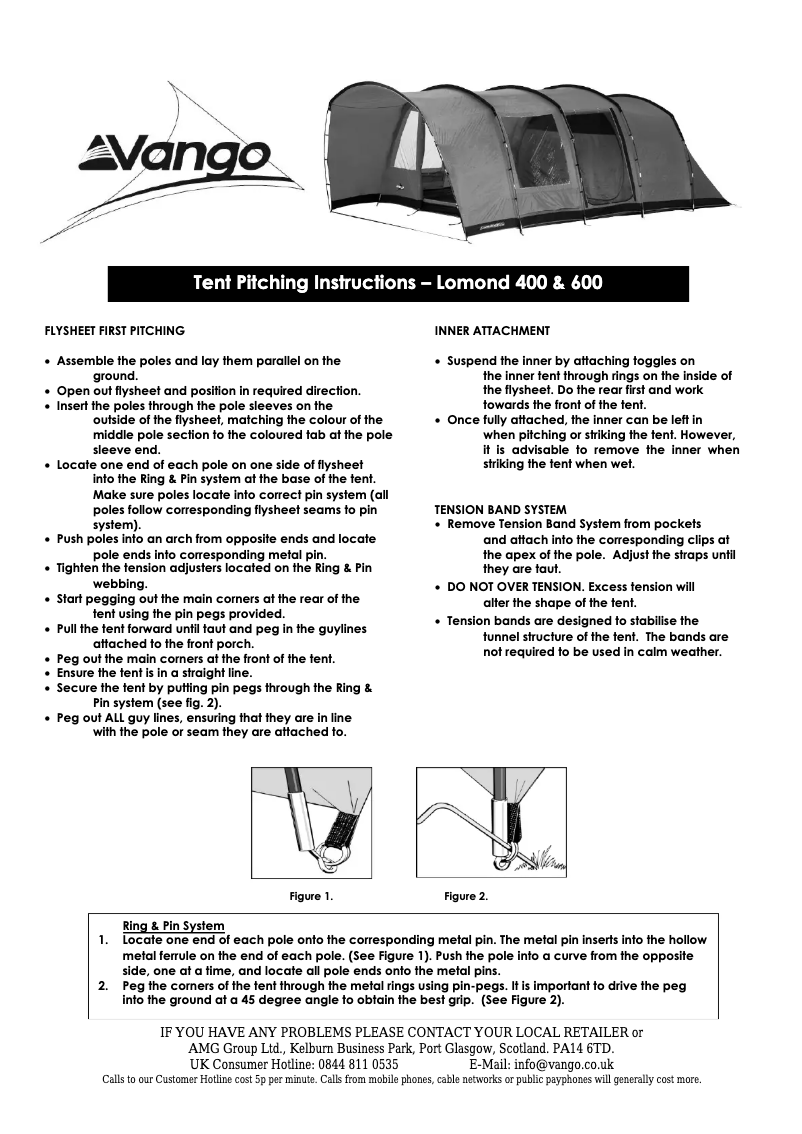 Page 1 de la notice Manuel utilisateur Vango Lomond 600