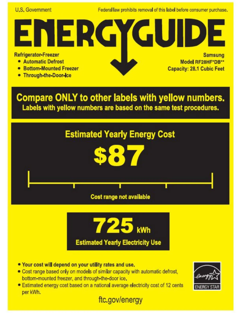 Page 1 de la notice Label énergétique Samsung RF28HFEDB