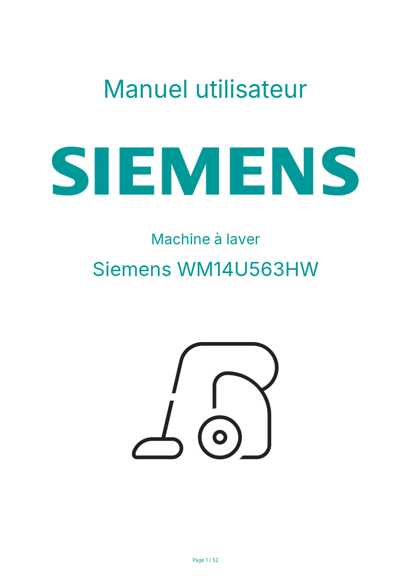 Page n°1 - Manuel utilisateur Siemens WM14U563HW