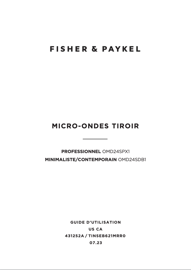 Page 1 de la notice Manuel utilisateur Fisher & Paykel OMD24SDB1