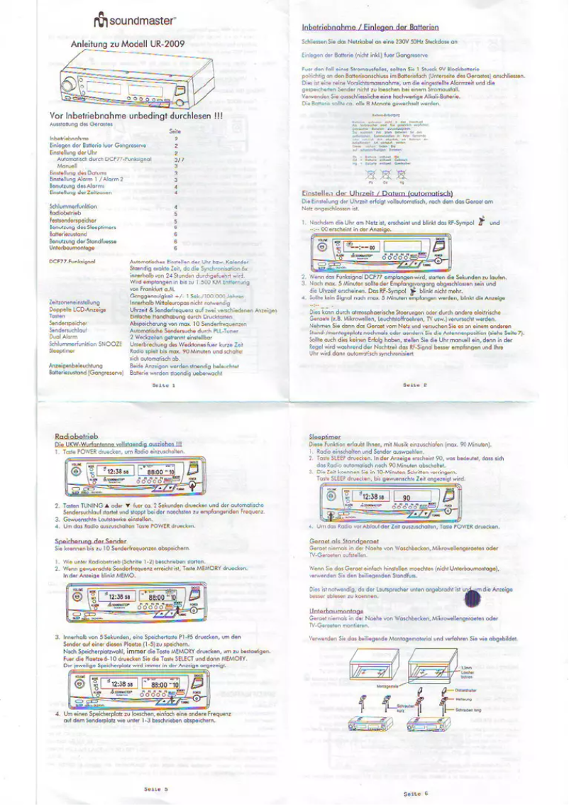 Page 1 de la notice Manuel utilisateur Soundmaster UR2009