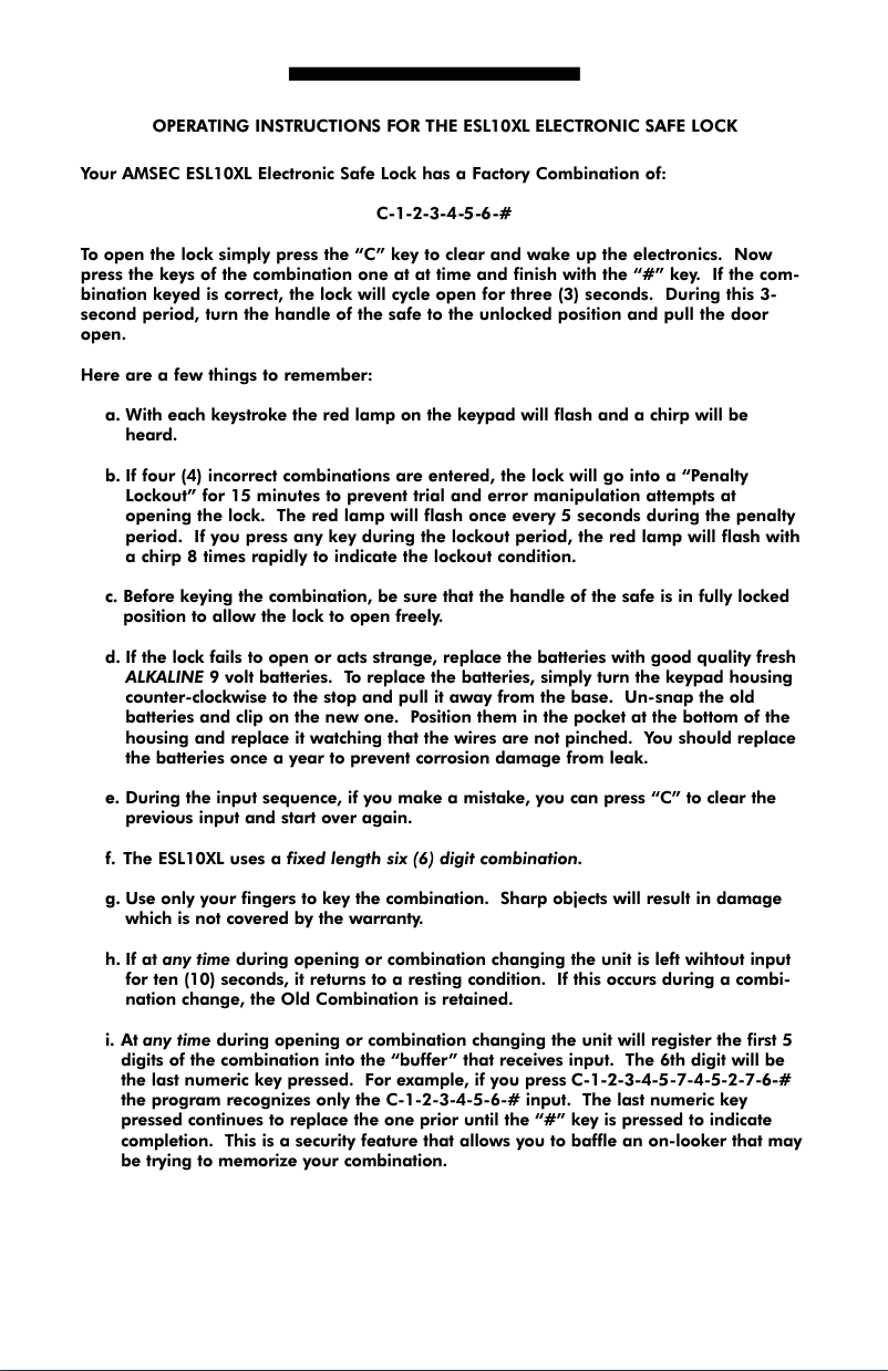 Page n°1 - Manuel utilisateur AMSEC ESL10XL