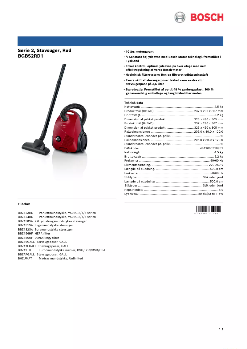 Page n°1 - Brochure Bosch BGBS2RD1