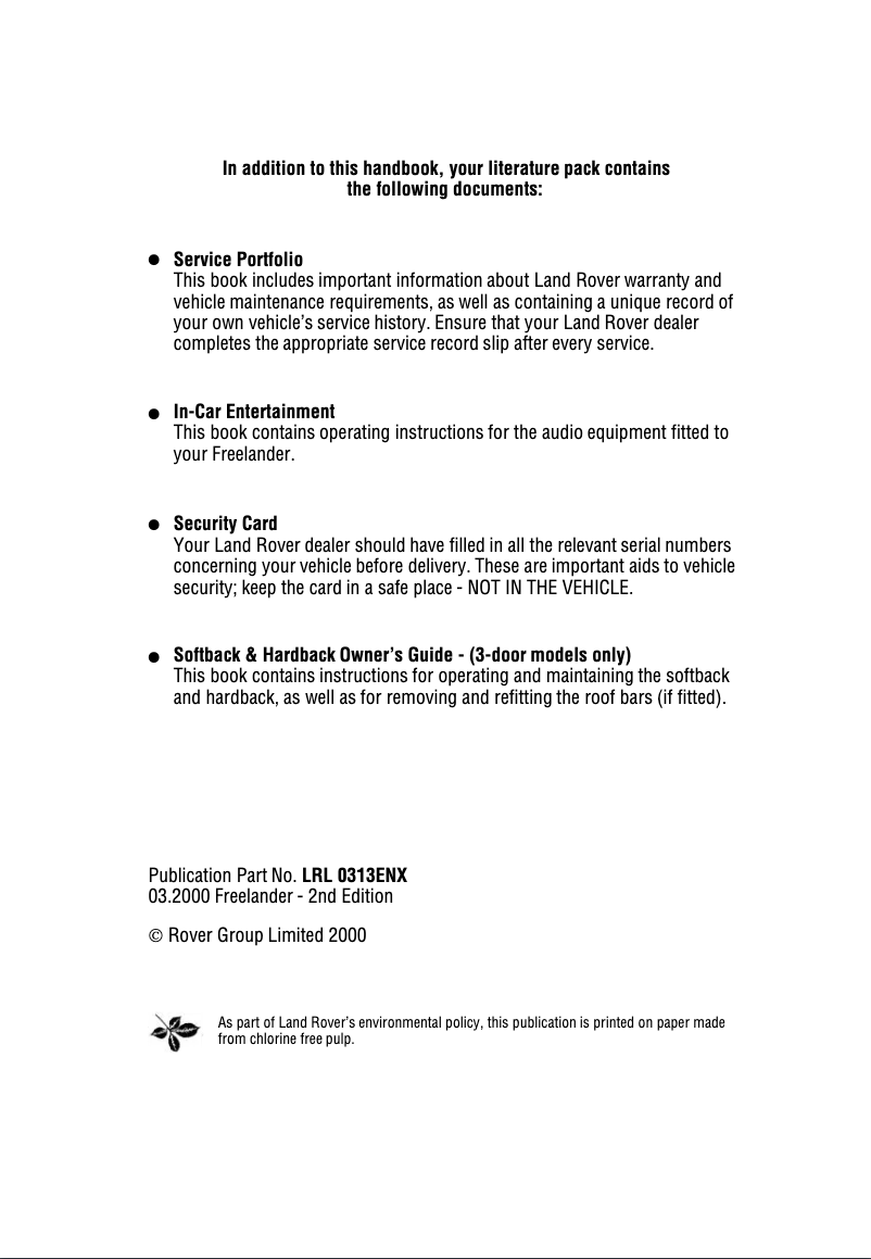 Page 1 of the manual User Manual Land Rover Freelander (2000)