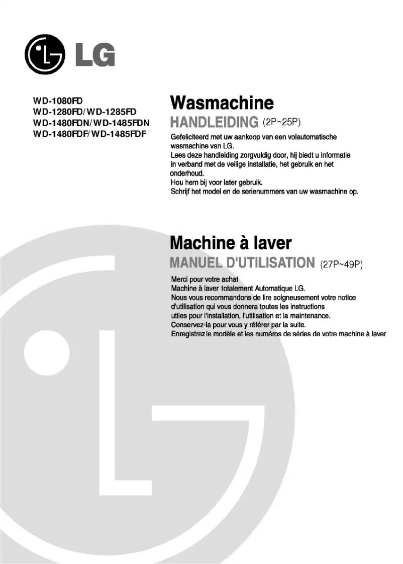 Page 1 de la notice Manuel utilisateur LG WD-1480FDF