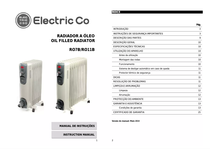 Page n°1 - Manuel utilisateur Electric Co RO7B