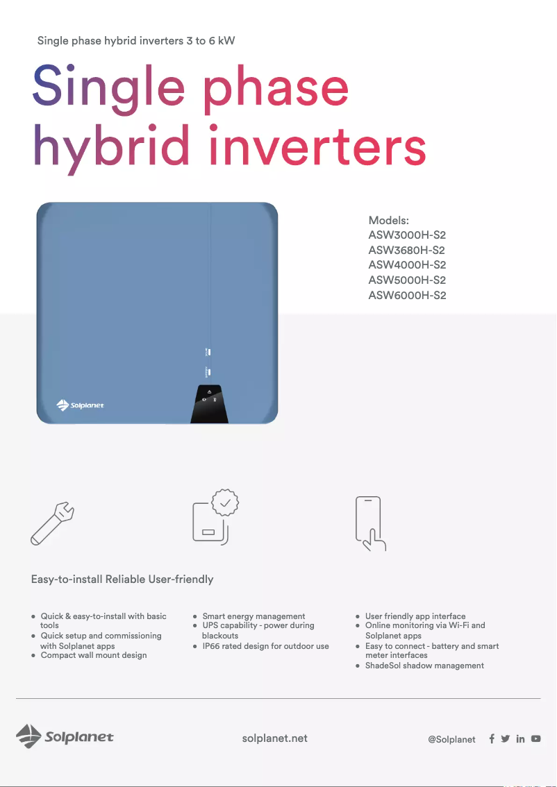Page 1 de la notice Fiche technique Solplanet ASW4000H-S2