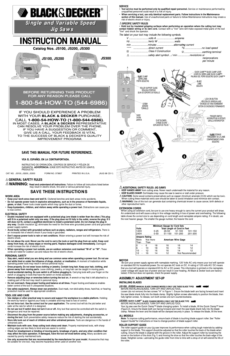 Page n°1 - Manuel utilisateur Black & Decker JS100