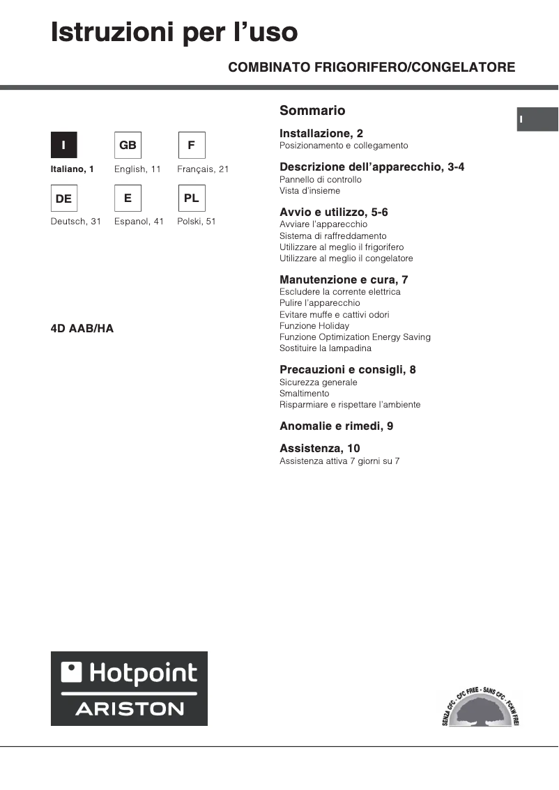 Page 1 de la notice Manuel utilisateur Hotpoint Ariston Quadrio 4D AAB/HA