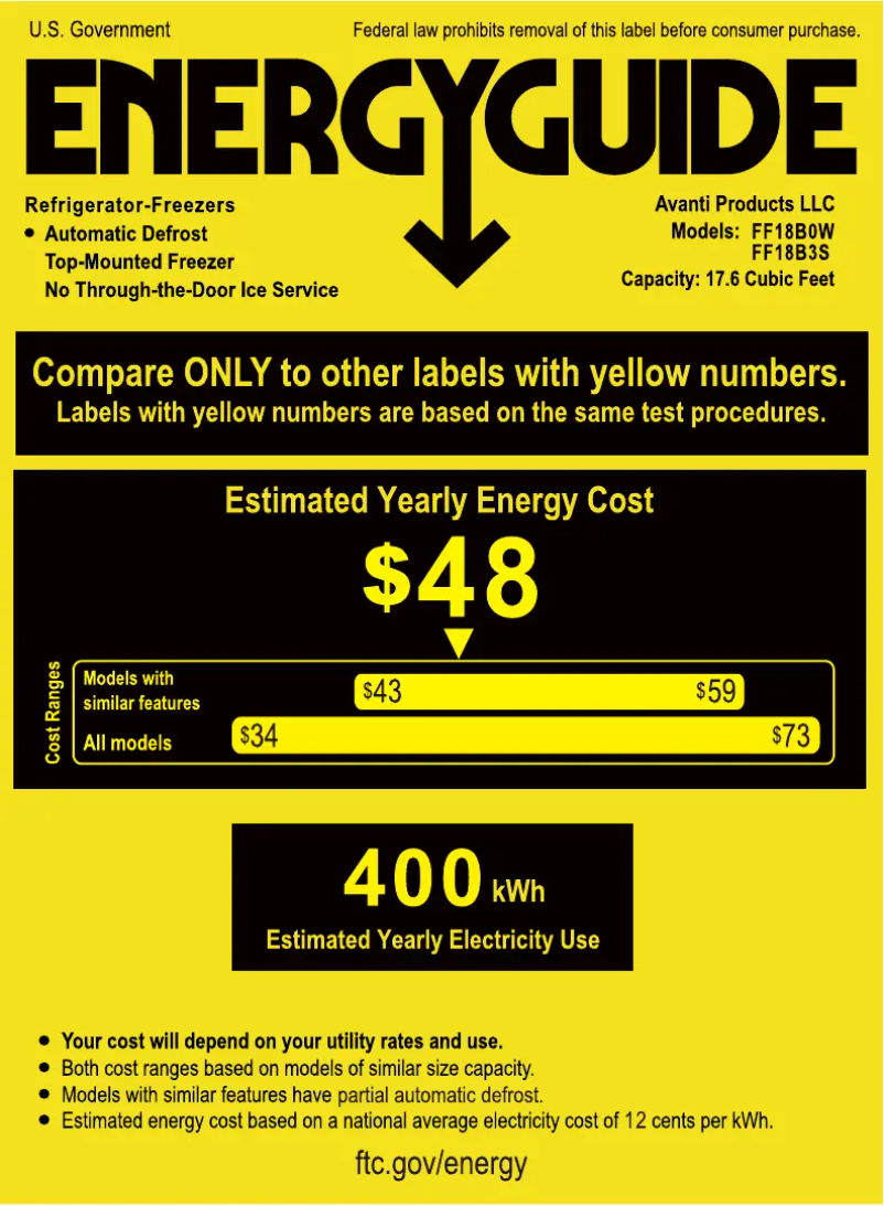 Page 1 de la notice Label énergétique Avanti FF18B3S