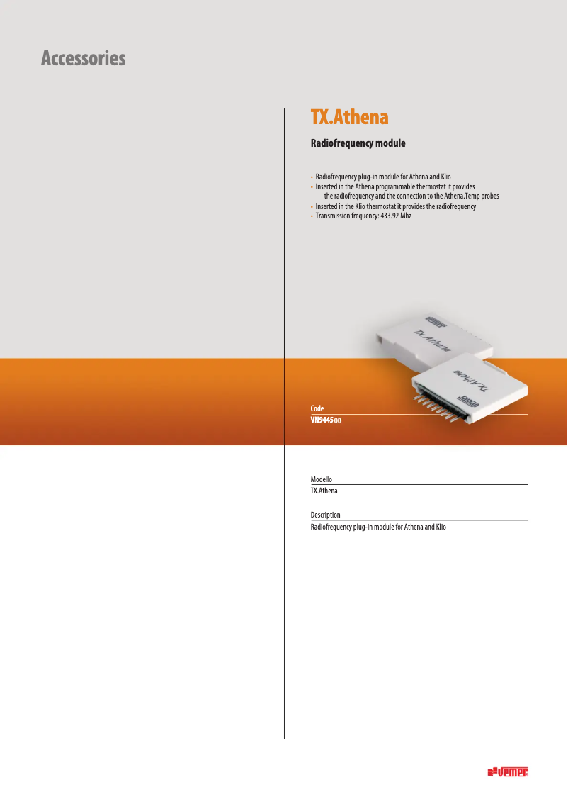 Page 1 de la notice Manuel utilisateur Vemer TX.Athena