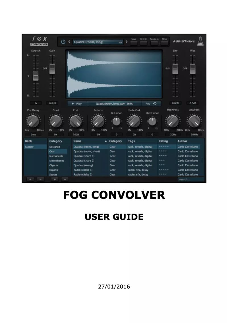 Page n°1 - Manuel utilisateur AudioThing Fog Convolver