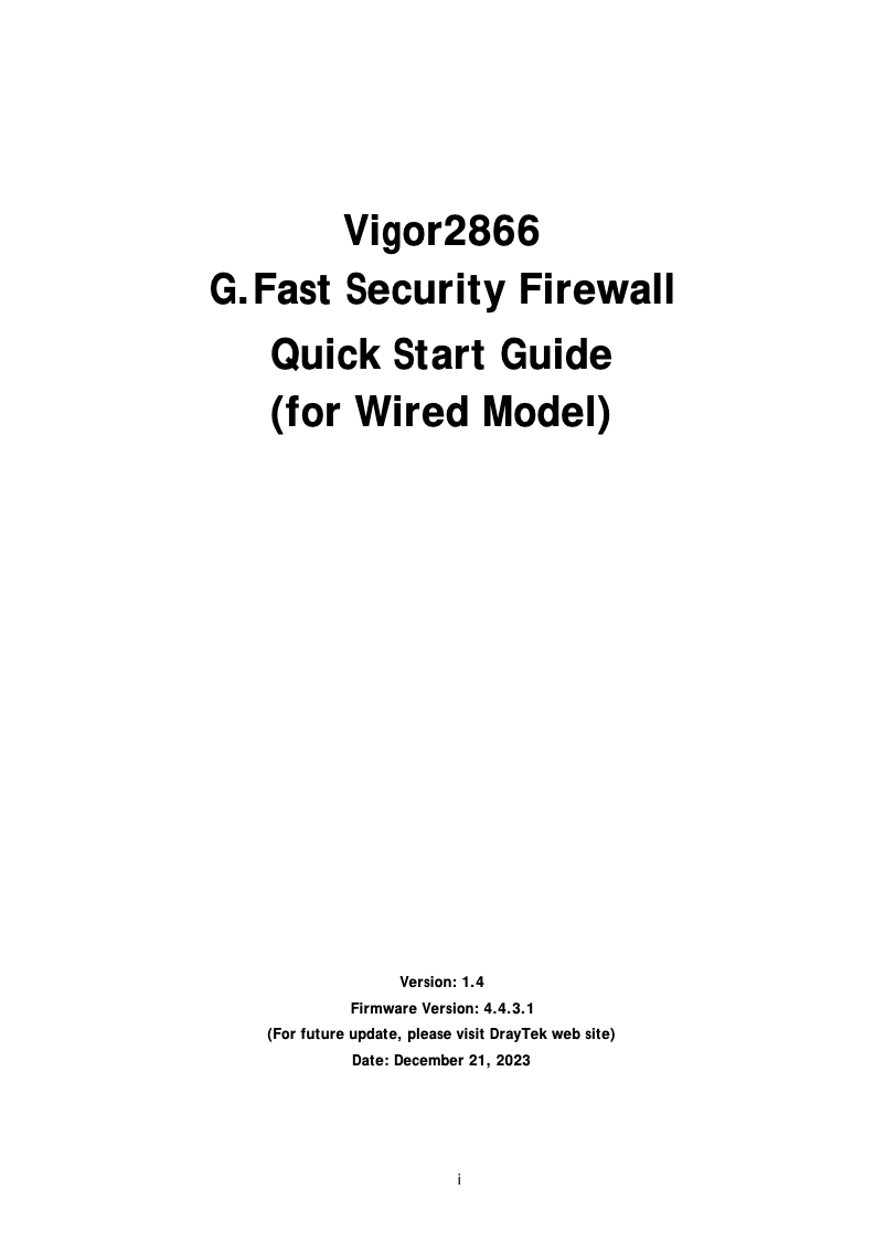 Page n°1 - Guide de démarrage rapide Draytek Vigor 2866