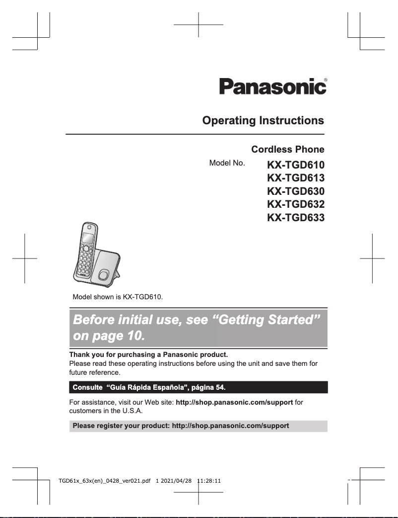 Page 1 de la notice Manuel utilisateur Panasonic KX-TGD610