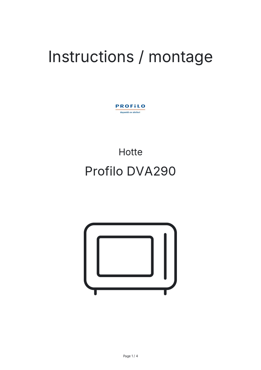 Page n°1 - Instructions / montage Profilo DVA290