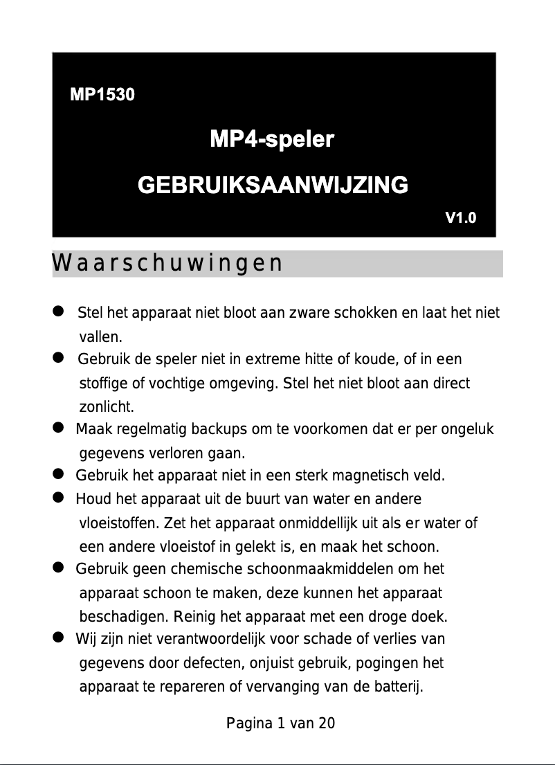 Page 1 de la notice Manuel utilisateur Difrnce MP1530