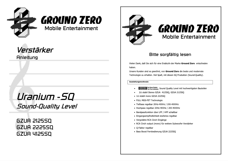 Page 1 de la notice Manuel utilisateur Ground Zero GZUA 4125SQ