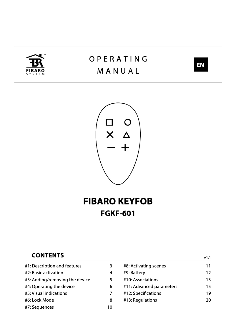 Page 1 de la notice Manuel utilisateur Fibaro KeyFob