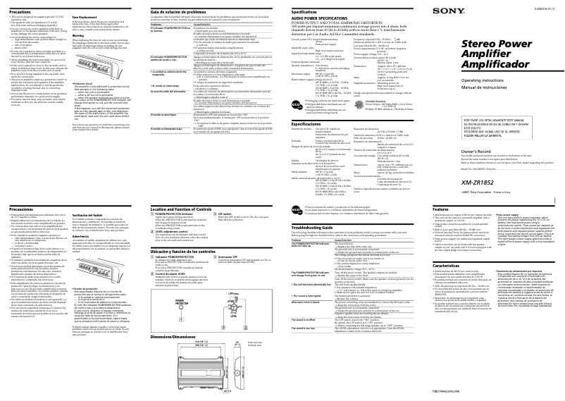 Page 1 de la notice Manuel utilisateur Sony XM-ZR1852