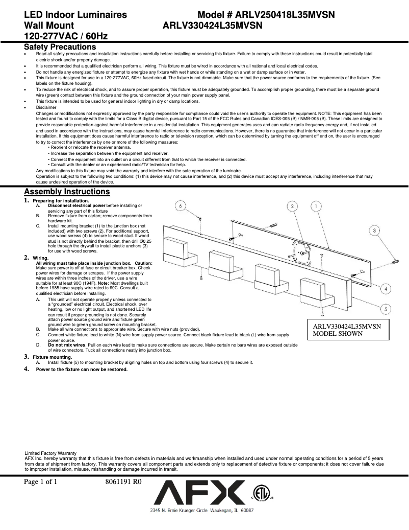 Page n°1 - Manuel utilisateur AFX Arlo ARLV250418L35MVSN