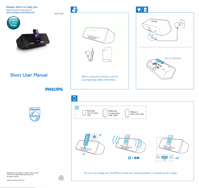 Page n°1 - Guide de démarrage rapide Philips AD315