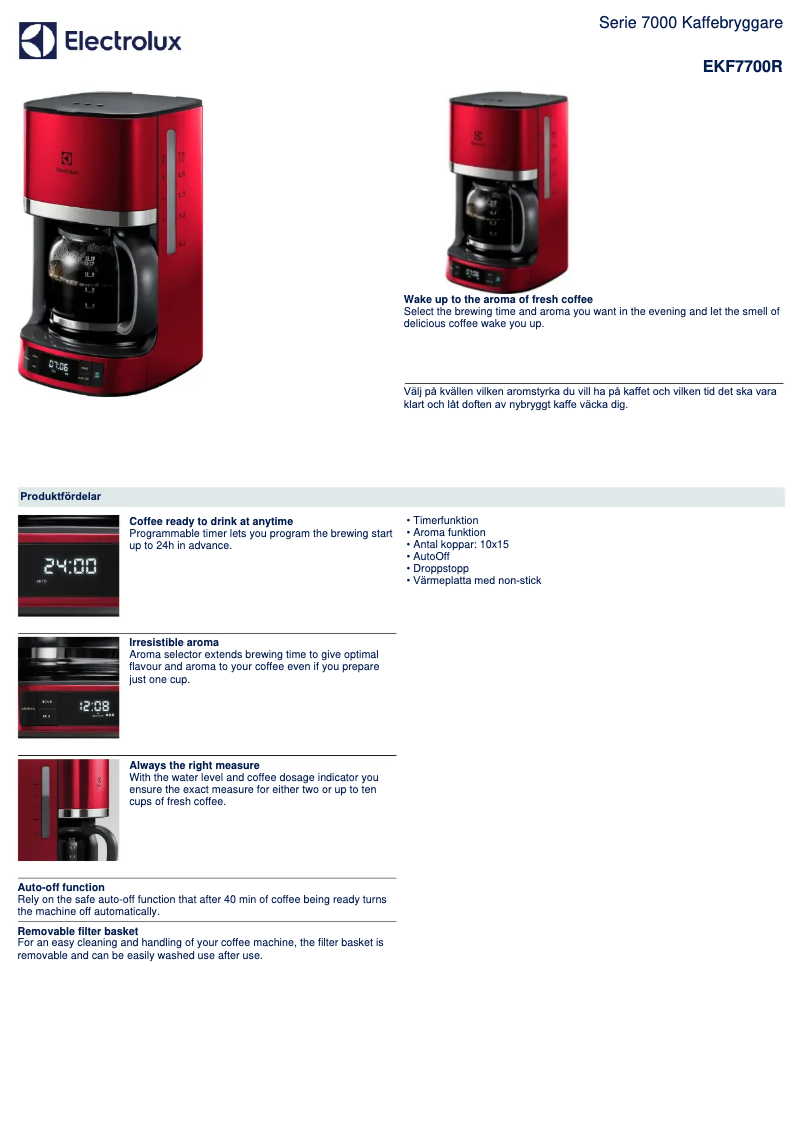 Page 1 de la notice Fiche technique Electrolux EKF7700R