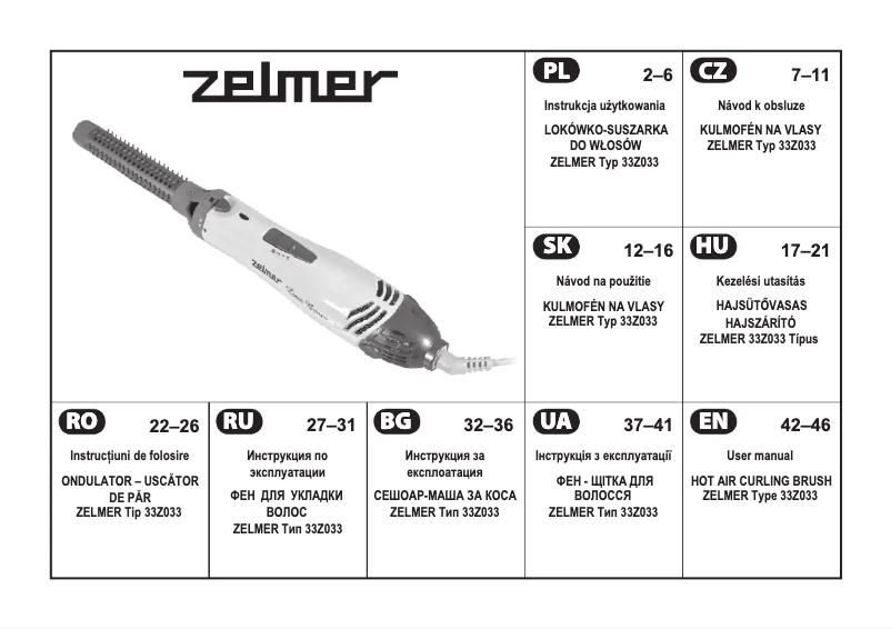 Page 1 de la notice Manuel utilisateur Zelmer 33Z033