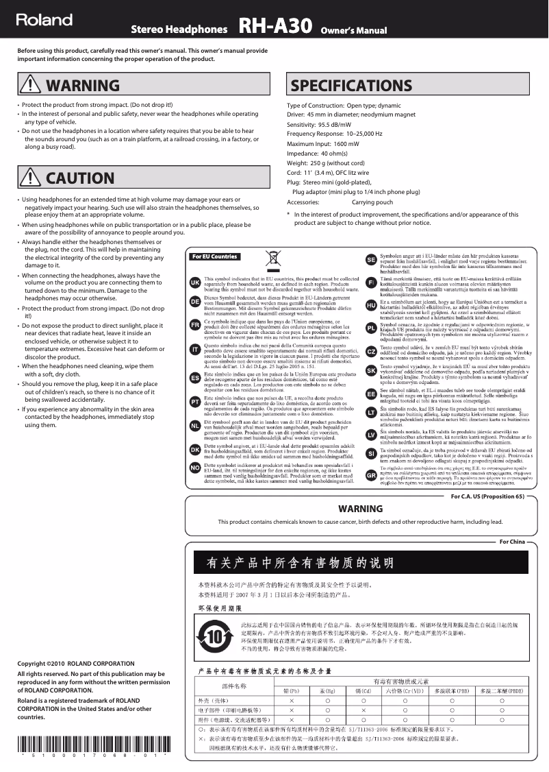 Image de la première page du manuel de l'appareil RH-A30