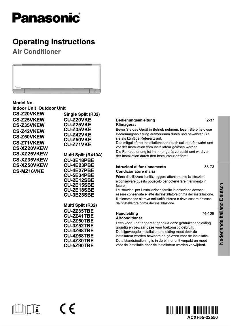 Page 1 de la notice Manuel utilisateur Panasonic CU-2Z35TBE