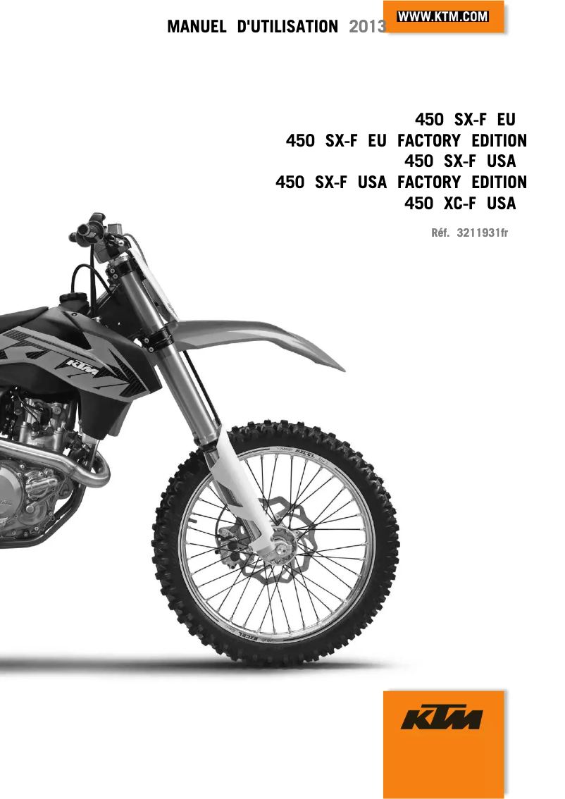 Page 1 de la notice Manuel utilisateur KTM 450 SX-F (2013)
