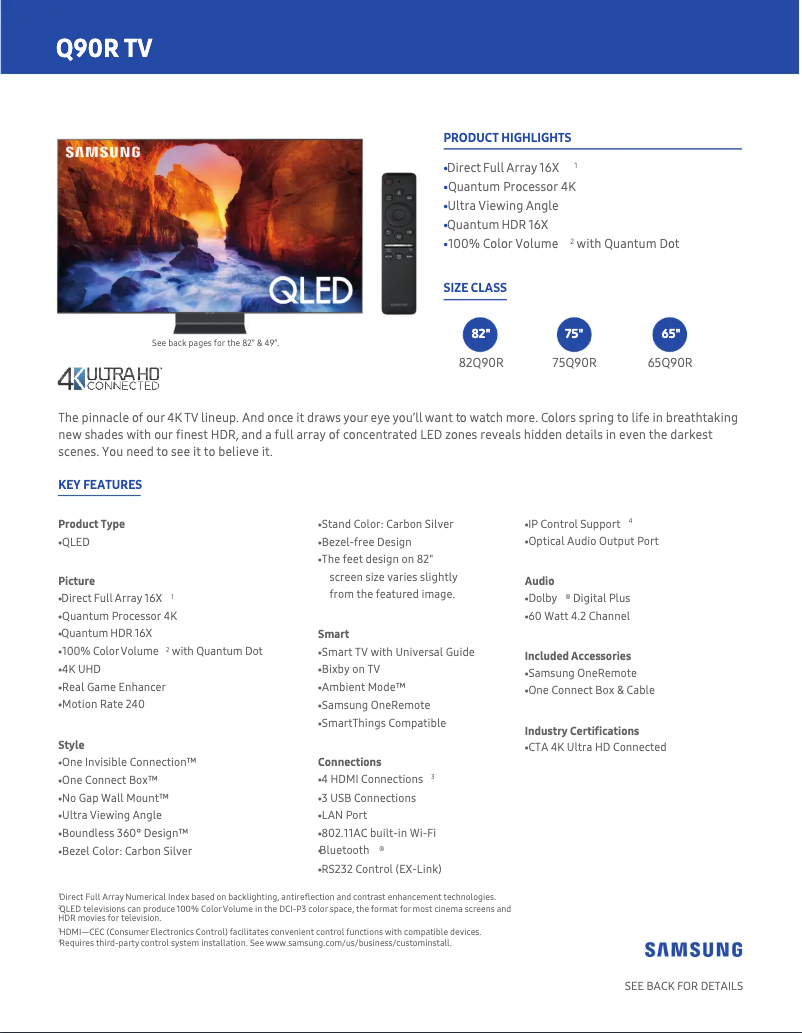 Page n°1 - Fiche technique Samsung QLED QN65Q90R