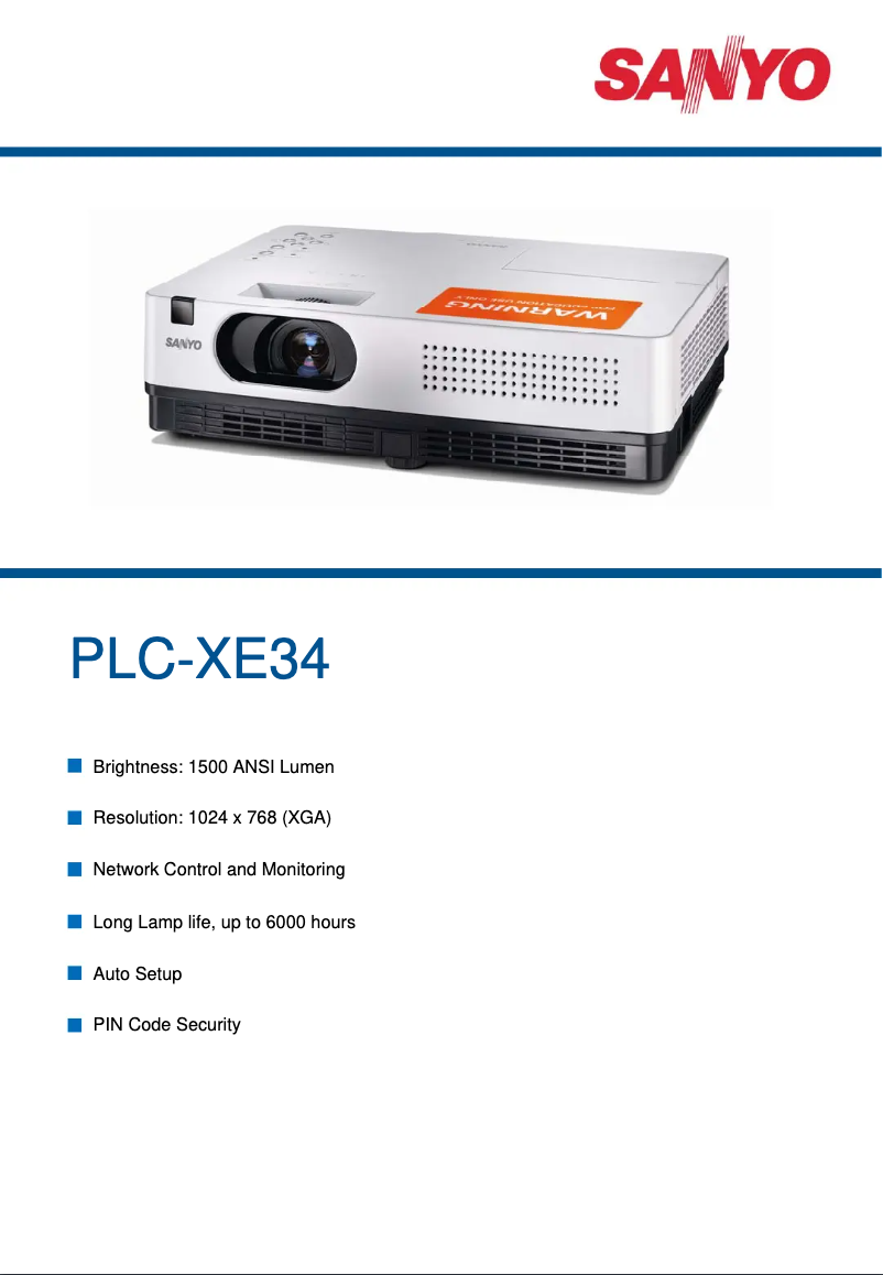 Page 1 de la notice Manuel utilisateur Sanyo PLC-XE34