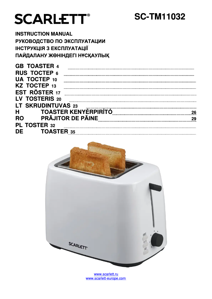 Page n°1 - Manuel utilisateur Scarlett SC-TM11032