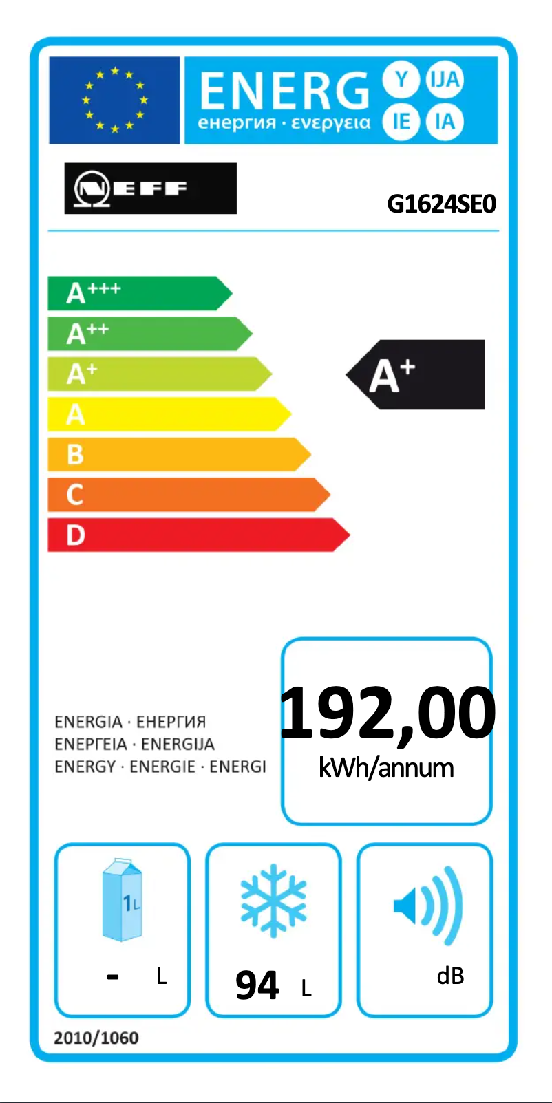 Page n°1 - Label énergétique Neff G1624SE0