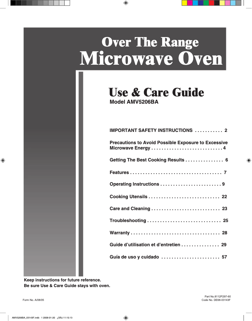 Image de la première page du manuel de l'appareil AMV5206BAB