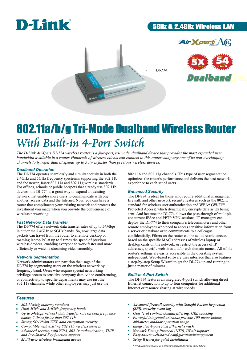 Page n°1 - Fiche technique D-Link DI-774