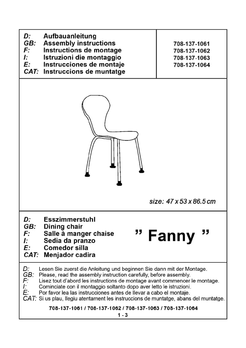 Page 1 de la notice Manuel utilisateur JYSK Fanny