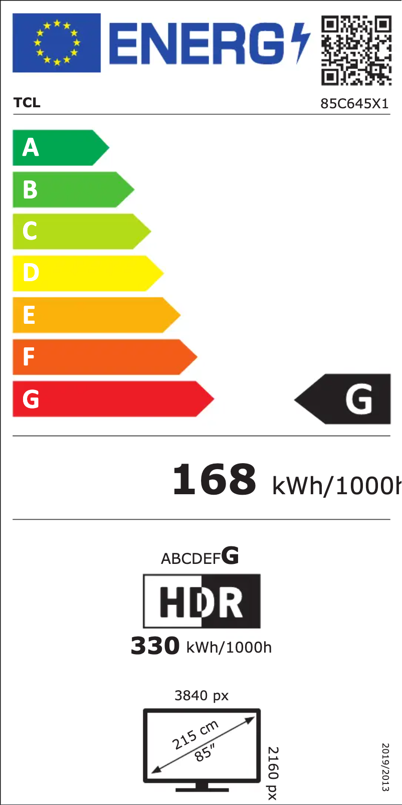 Page 1 de la notice Label énergétique TCL 55C645